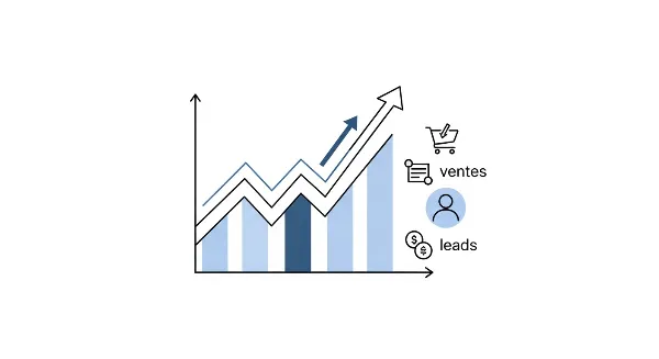 Graphique illustrant la croissance de l'activité et l'atteinte des objectifs via Google Ads