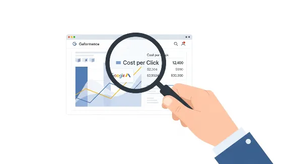 Tableau de bord Google Ads avec des graphiques de performance et des données de tarification