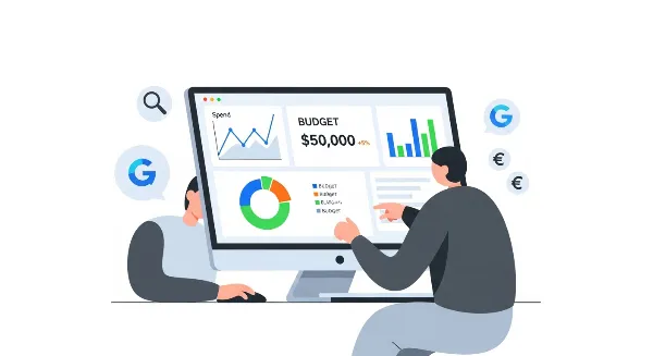 Graphiques et chiffres représentant l'analyse d'un budget SEA pour optimiser les dépenses publicitaires.